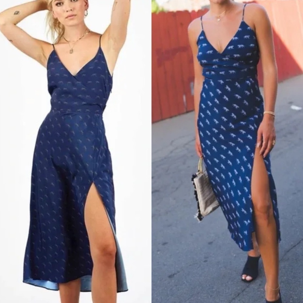 Cleobella Revel Slip Dress Navy Midi Tiger shiny sexy Goddess size medium